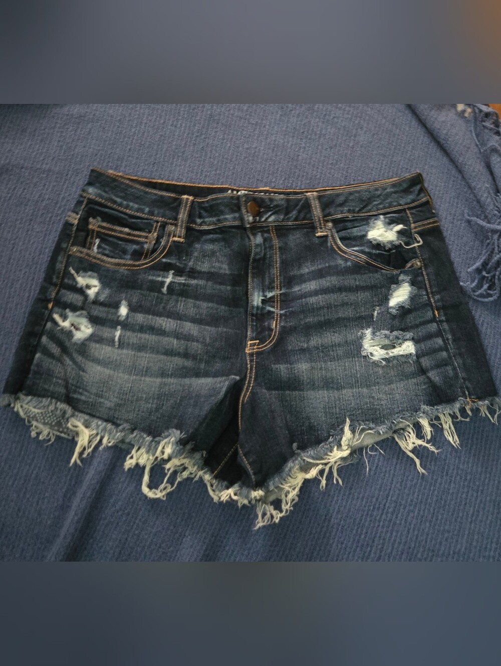 American Eagle Outfitters High Rise Festival Dark Blue Distressed Denim Shorts